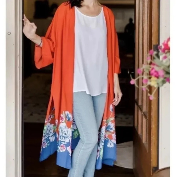 The Pioneer Woman Orange Kimono with Floral Print - Size S/M - Picture 1 of 8